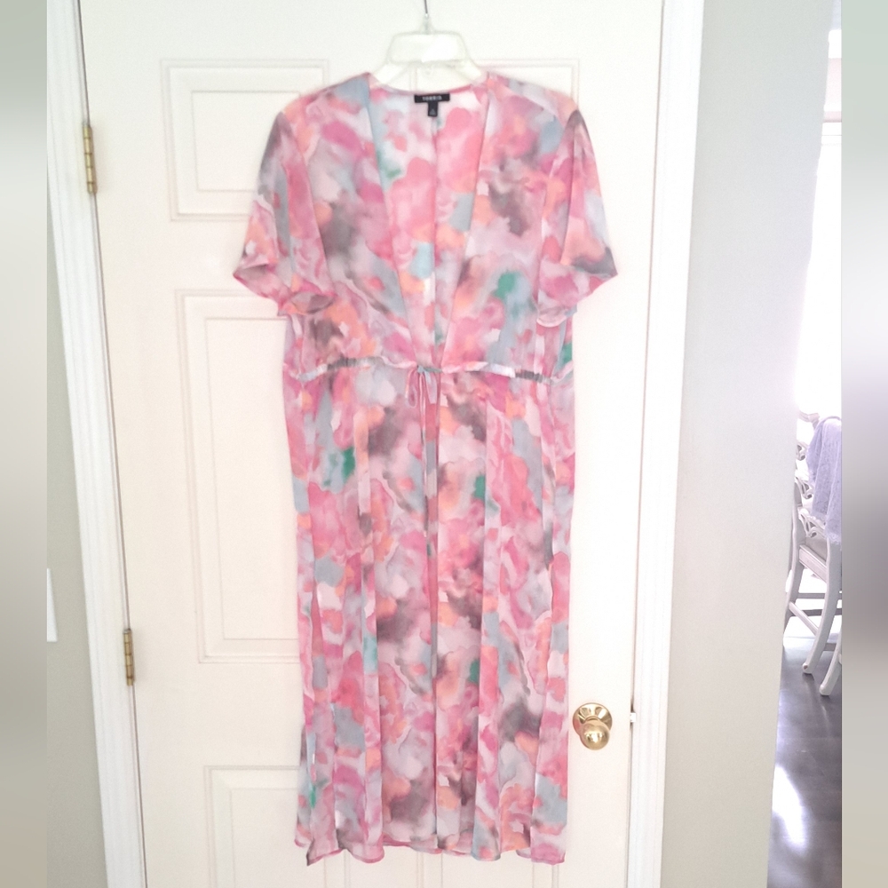 Torrid watercolor kimono beach cover up colorful dress. Size 0/L.